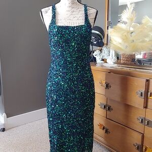 Parker Green Sequin Backless Sheath Dress
